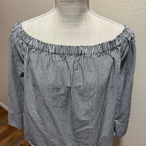 Forever 21 Striped Black & White Off-Shoulder Top - Size Large